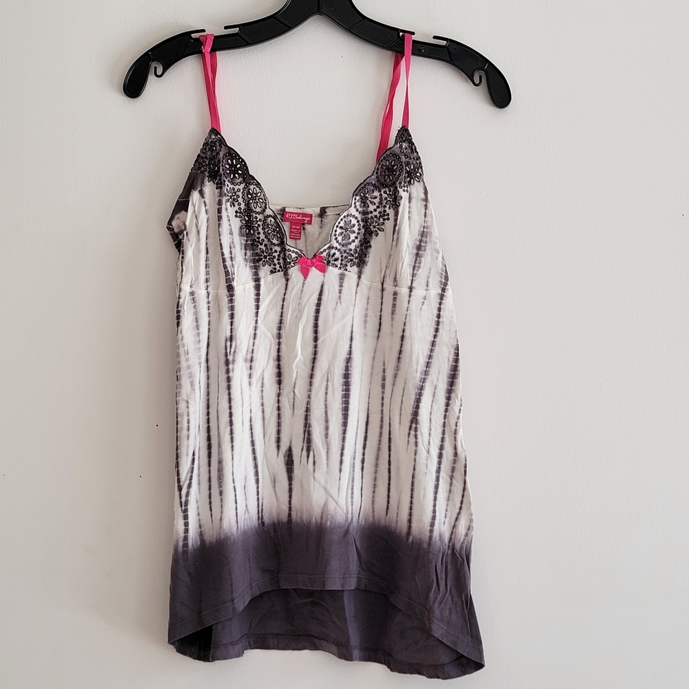PJ Salvage Vintage Tie Dye Embroidered Camisole Tank Top Babydoll Hot Pink Grey